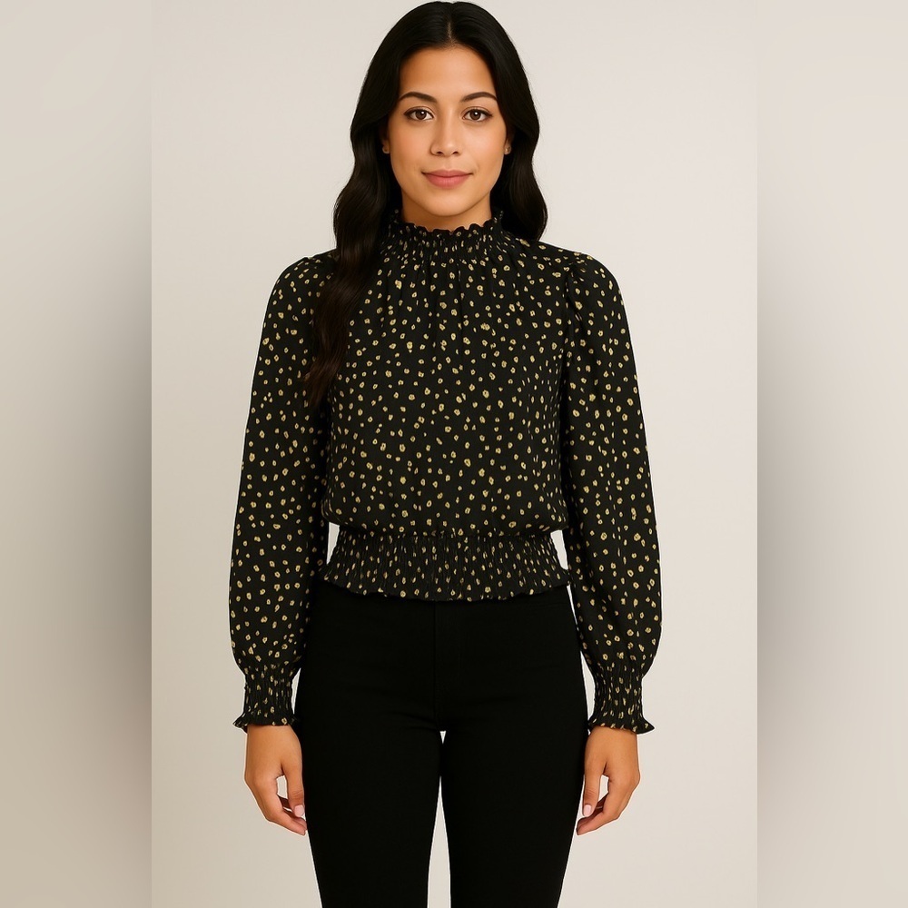 Lost + Wander Leopard Print Blouse Black Yellow Size XS NWT Chic Top
